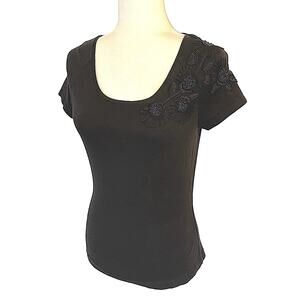 Escada Black Embellished Shoulder T-Shirt Small